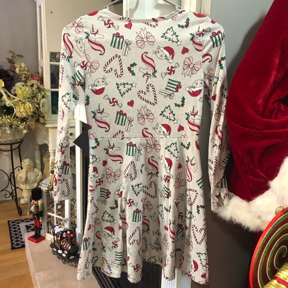 The Children’s Place Girls Winter Christmas Cat Long Sleeve Dress - Picture 2 of 4